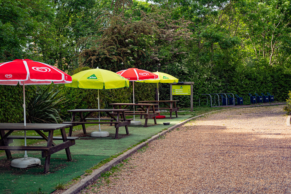 Outdoor Social seating area at YHA London Lee Valley